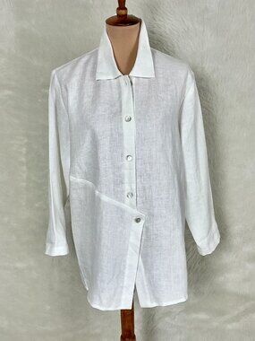 Christopher Calvin White Long Sleeve Asymmetrical Linen Button Front Shirt NWT M